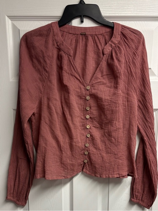 Free People Tops - Free People 100% Cotton Rose Colored Button Down Long Sleeve Blouse Small
